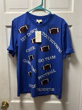 lorenzo Royal Blue Crewneck Tee with Yellow Logo Tag